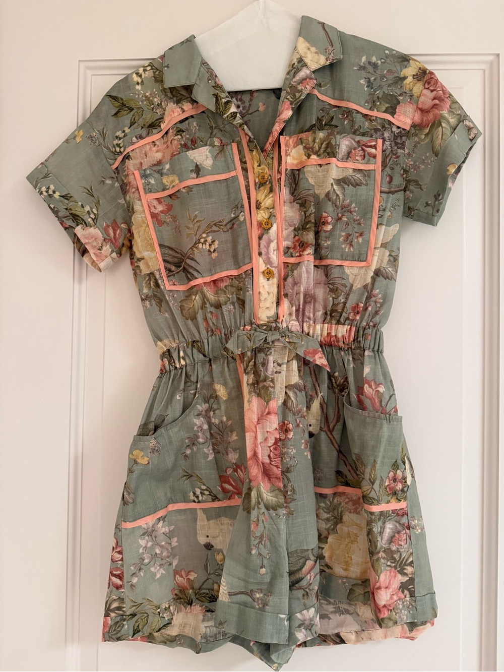 Zimmermann Waverly Floral Playsuit Romper in Green and Pink